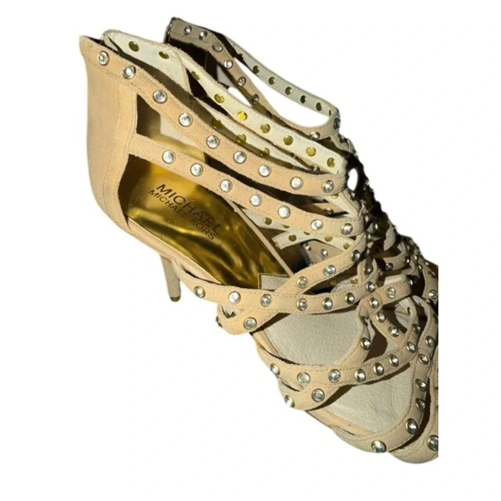 Michael Kors Tan Suede Rhinestone Strappy Stiletto Sandals Heels Size 10M
